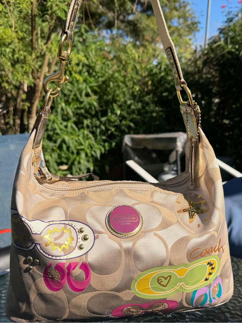 Coach Y2K Limited Edition Gold Signature Canvas Colored Shoulder Bag